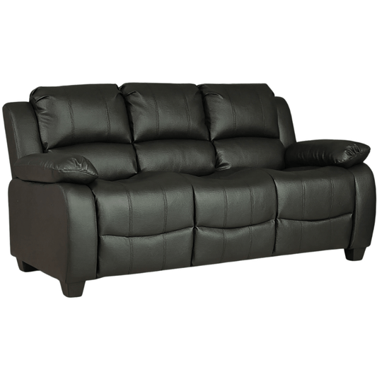 valerie black leather 3 seater sofa on a white background