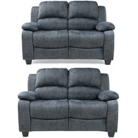 Two gray recliner sofas on a white background