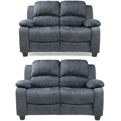 Two gray recliner sofas on a white background