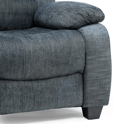 Gray upholstered chair with a textured fabric finish on a white background