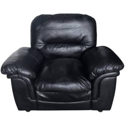 Black leather recliner chair on a white background