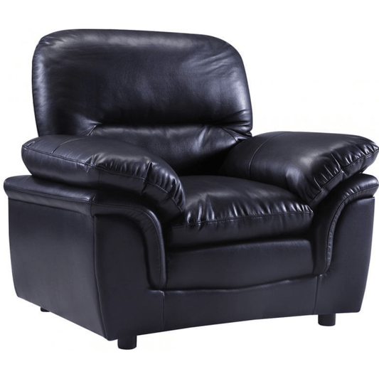 Black leather recliner chair on a white background