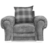 Gray armchair with a plaid pillow on a white background