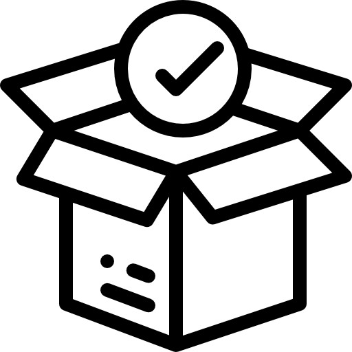 Icon of an open box with a check mark inside on a white background