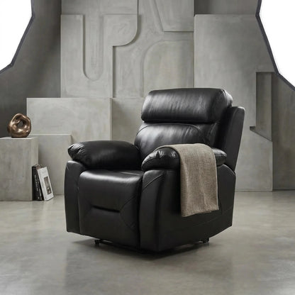 Renato Black Leather Electric Recliner Chair - Furniture Instore