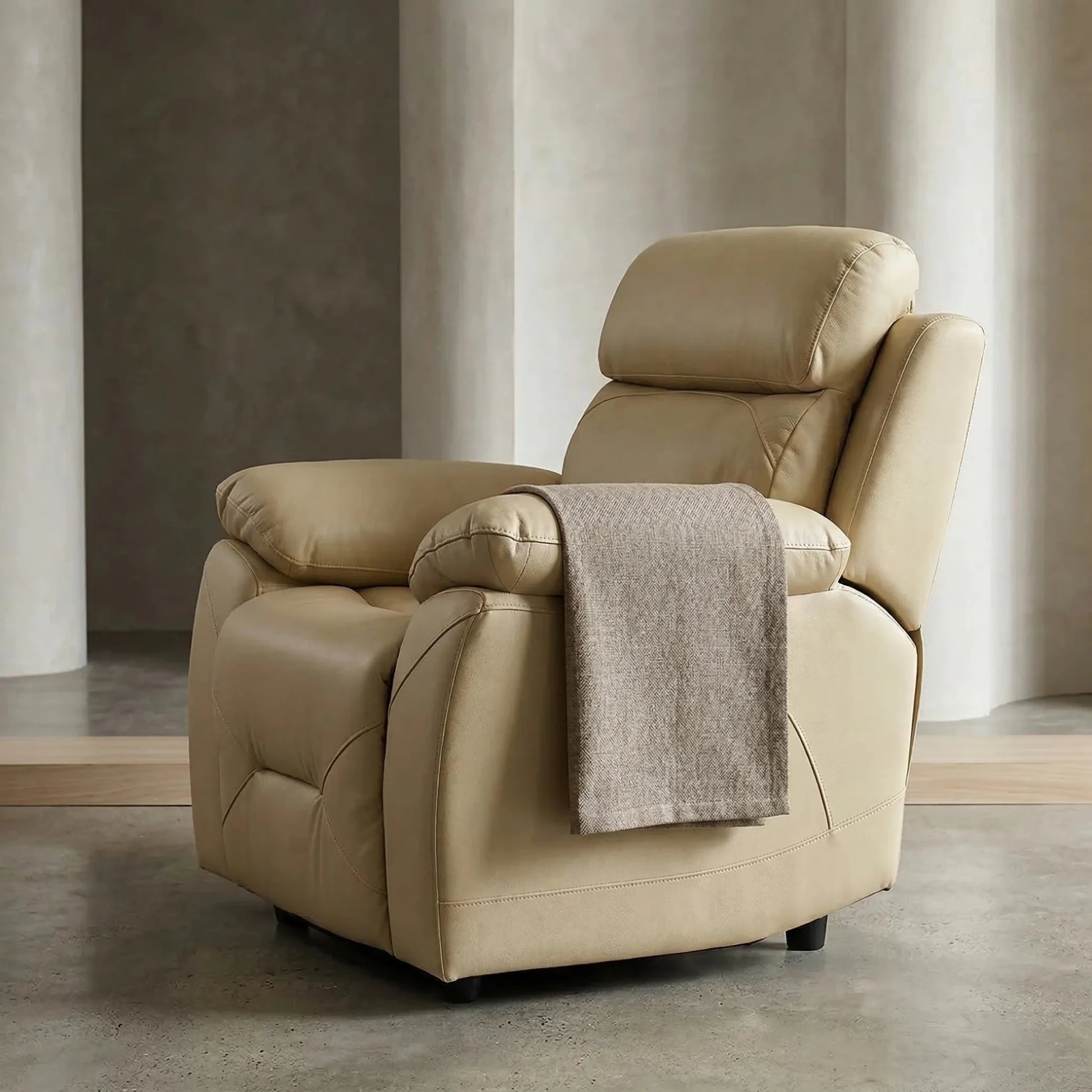 Renato Cream Leather Power Recliner Chair - Furniture Instore