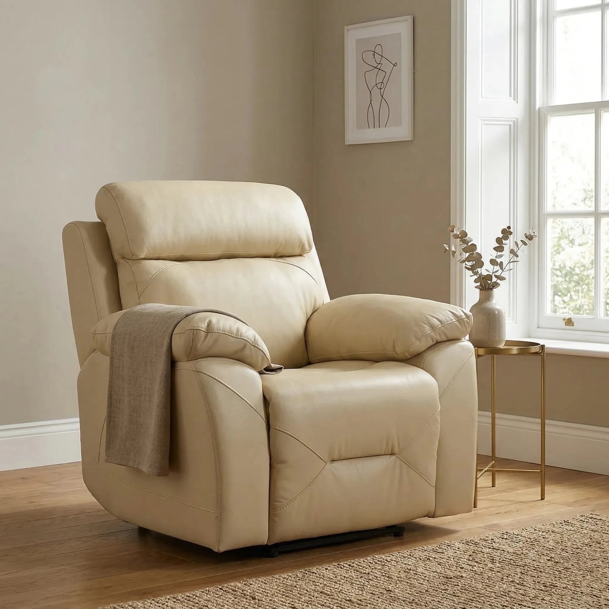 Renato Cream Leather Power Recliner Chair - Furniture Instore