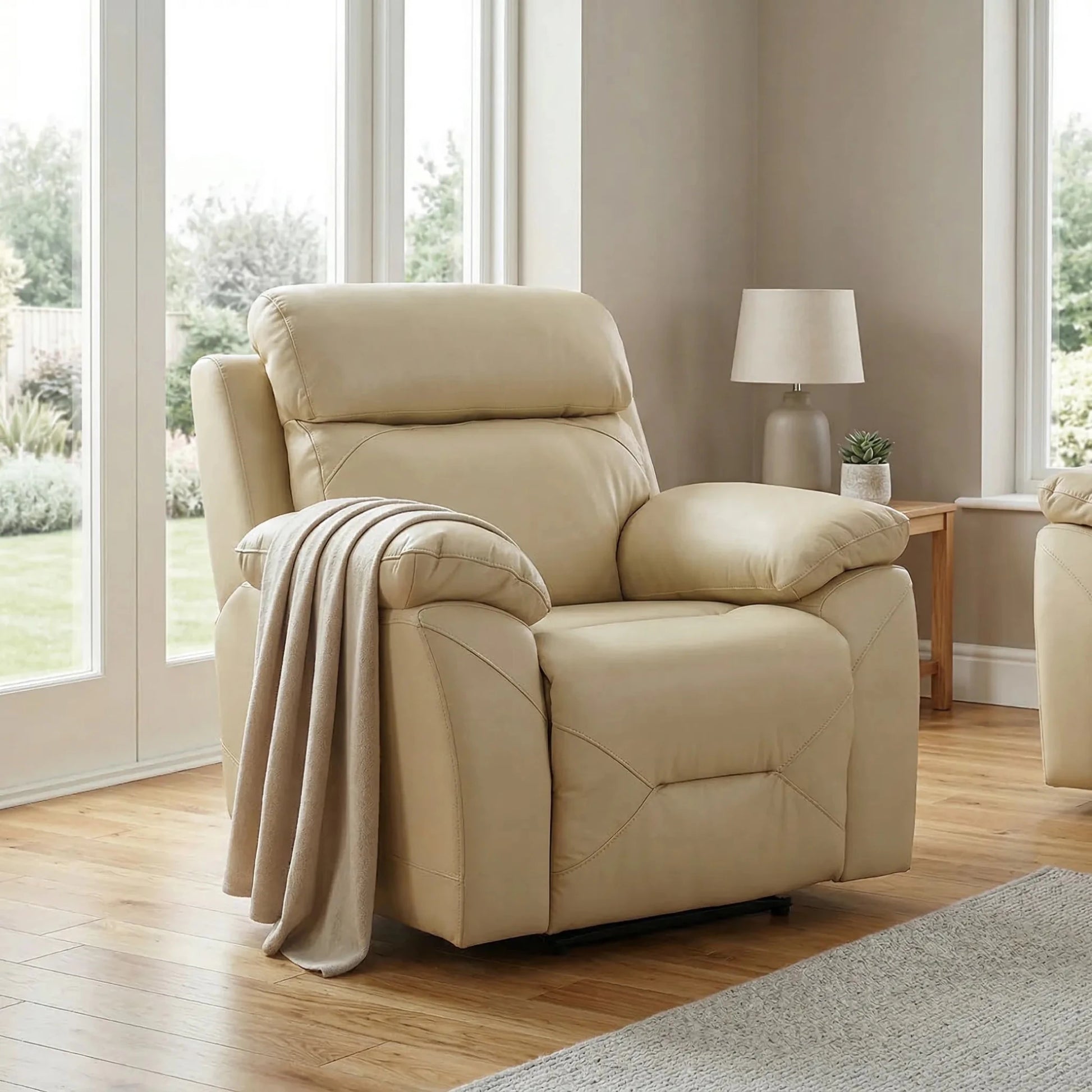 Renato Cream Leather Power Recliner Chair - Furniture Instore