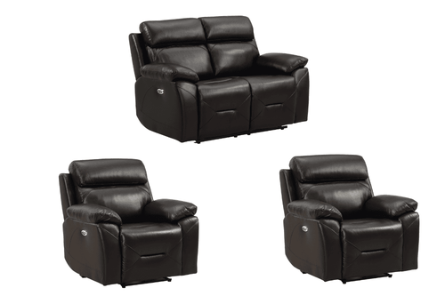 Renato Genuine Leather Black Electric Power Recliner 2+1+1 Seater Sofa Set