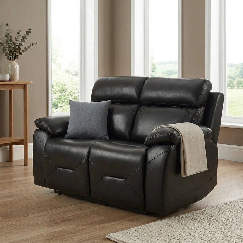 Renato Genuine Leather Black Electric Power Recliner 2 Seater - Furniture Instore