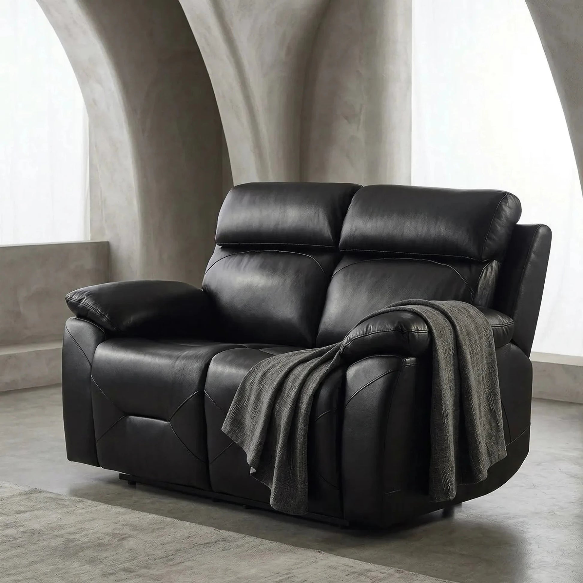 Renato Genuine Leather Black Electric Power Recliner 2 Seater - Furniture Instore