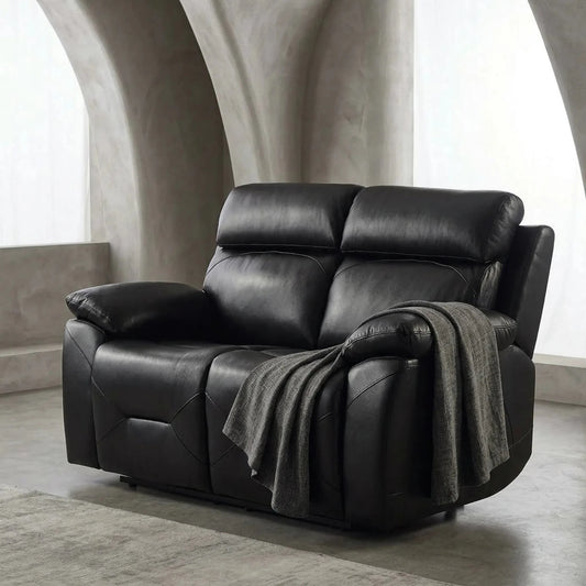 Renato Genuine Leather Black Electric Power Recliner 2 Seater - Furniture Instore