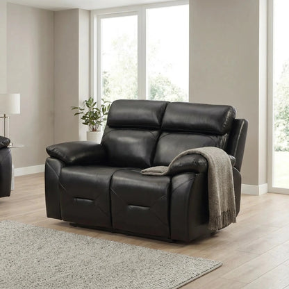 Renato Genuine Leather Black Electric Power Recliner 2 Seater - Furniture Instore