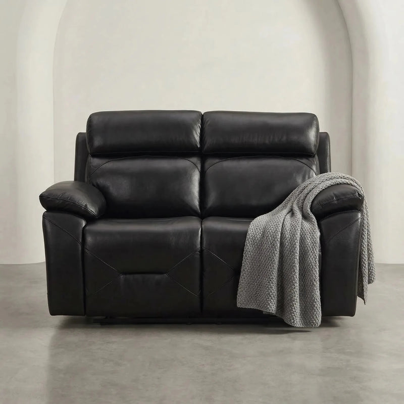 Renato Genuine Leather Black Electric Power Recliner 2 Seater - Furniture Instore