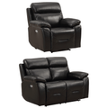 Renato Genuine Leather Black Electric Recliner 2+1 Seater Sofa Set