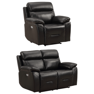Renato Genuine Leather Black Electric Power Recliner 2+1 Seater Sofa Set