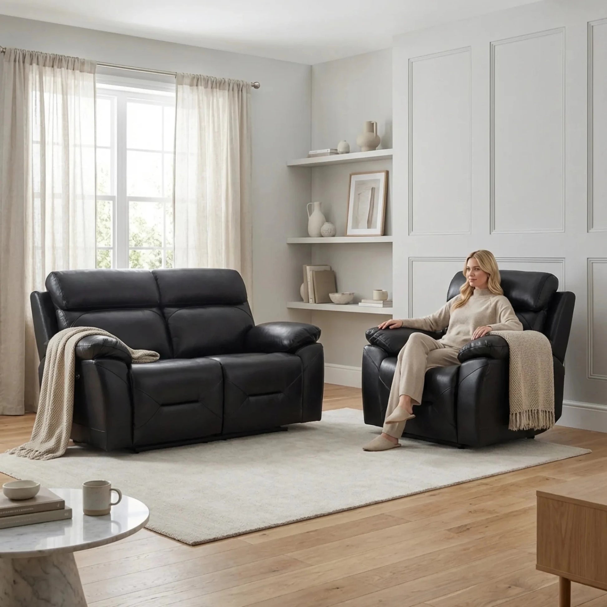 Electric power sofa suite black