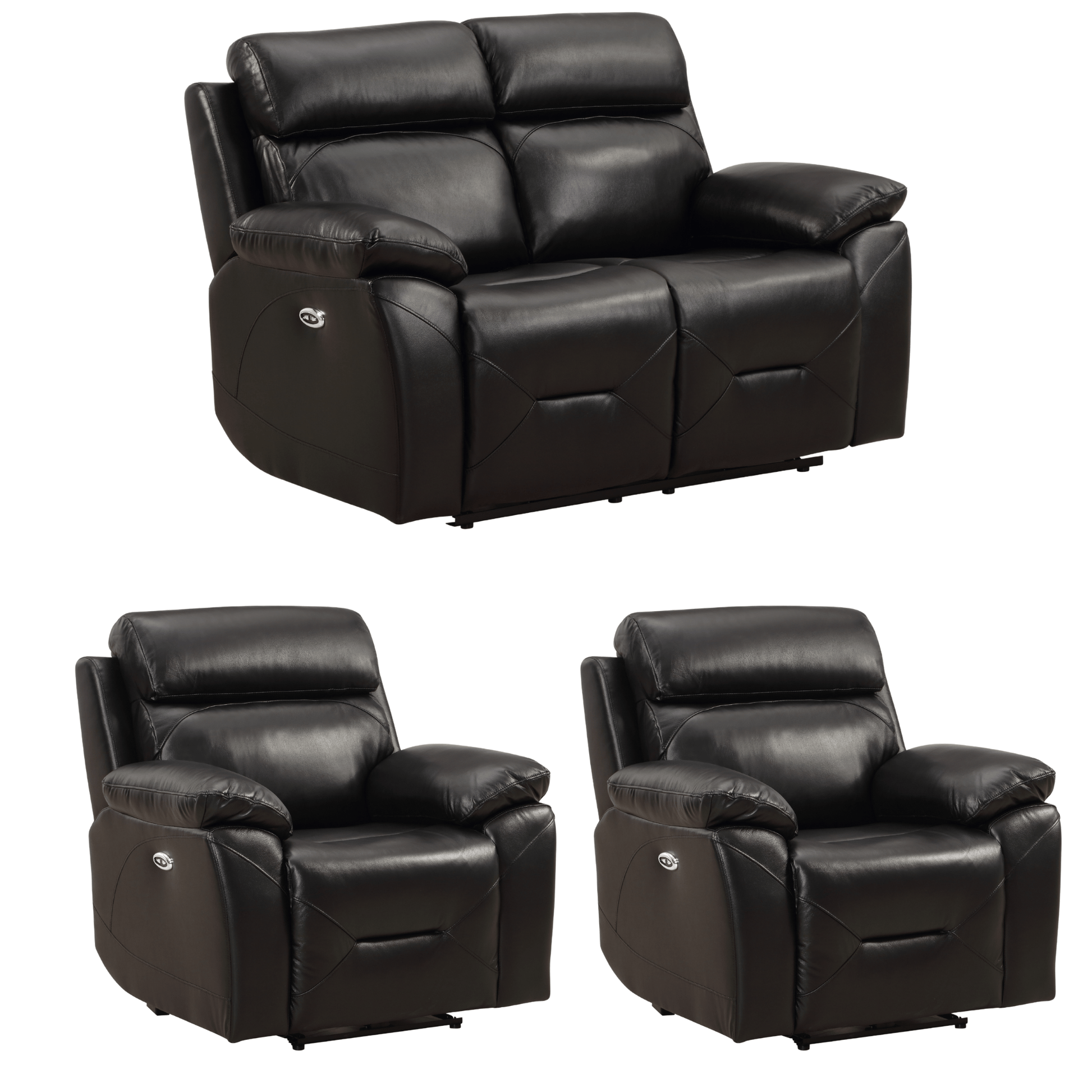 Renato Black 2+1+1 sofa combo on white background, black upholstery, modern and stylish living room furniture set