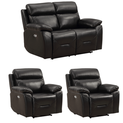 Renato Genuine Leather Black Electric Power Recliner 2+1+1 Seater Sofa Set