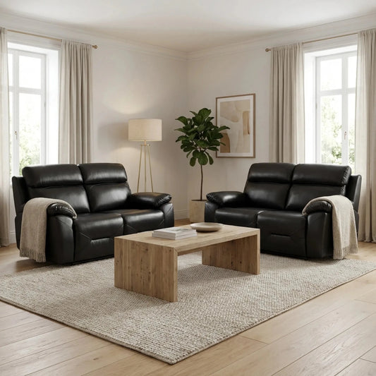 Renato Genuine Leather Black Electric Power Recliner 2+2 Seater Sofa Set - Furniture Instore
