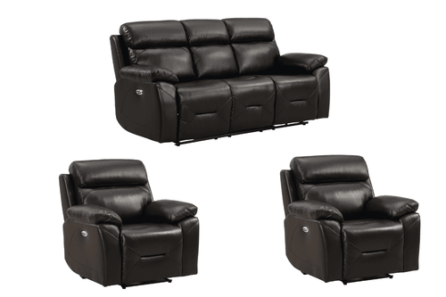 Renato Genuine Leather Black Electric Power Recliner 3+1+1 Seater Sofa Set