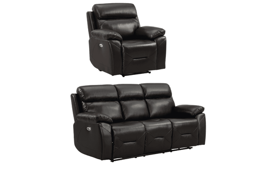 Renato Genuine Leather Black Electric Power Recliner 3+1 Seater Set
