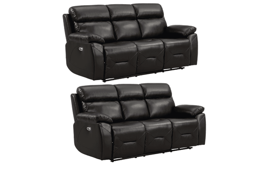 Renato Genuine Leather Black Electric Power Recliner 3+3 Seater Sofa Set