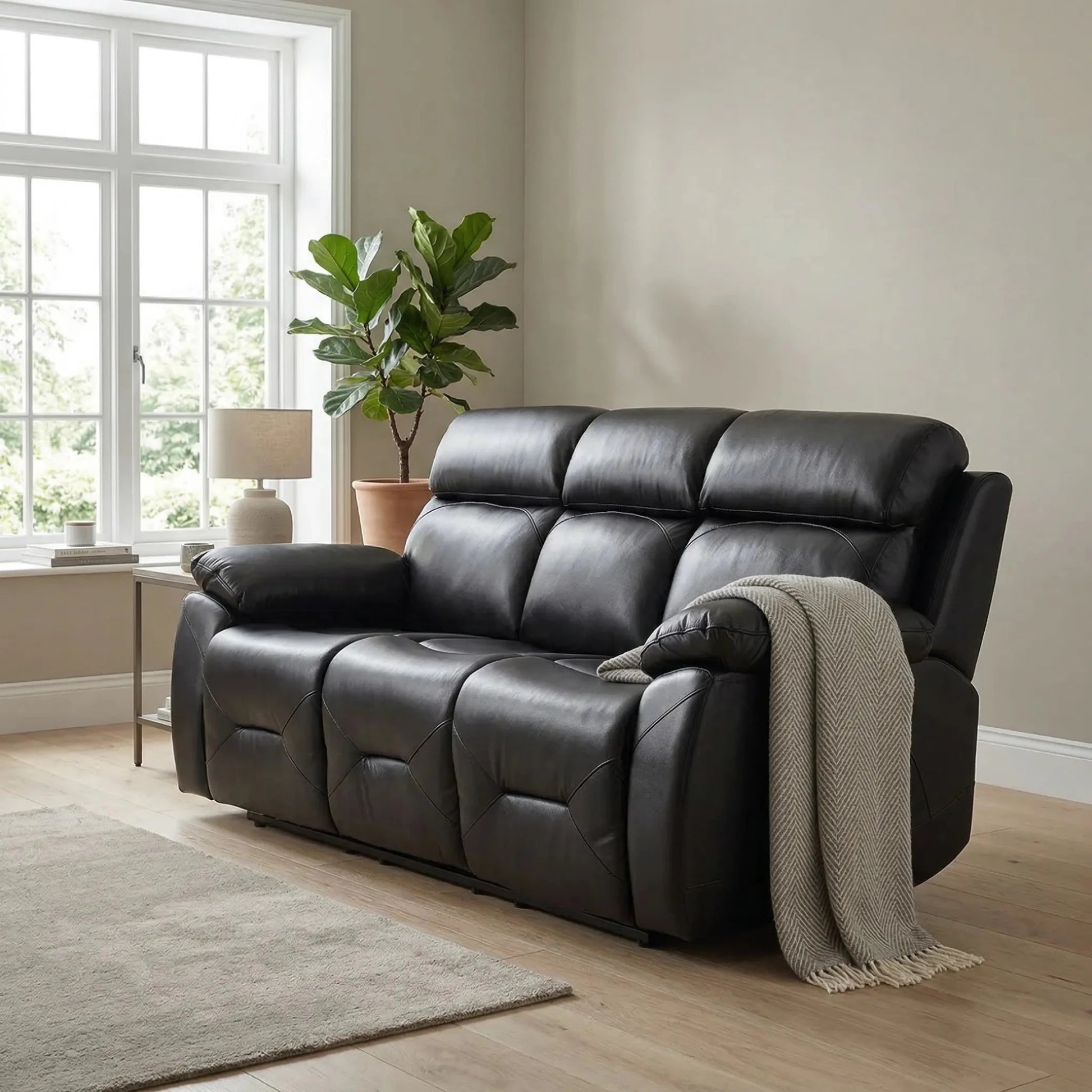 Renato Genuine Leather Black Electric Power Recliner 3 Seater - Furniture Instore