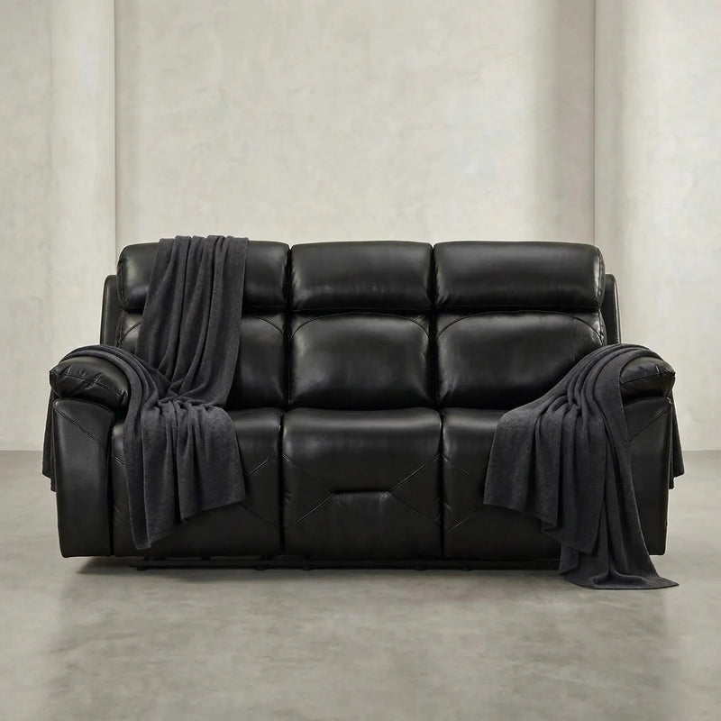 Renato Genuine Leather Black Electric Power Recliner 3 Seater - Furniture Instore