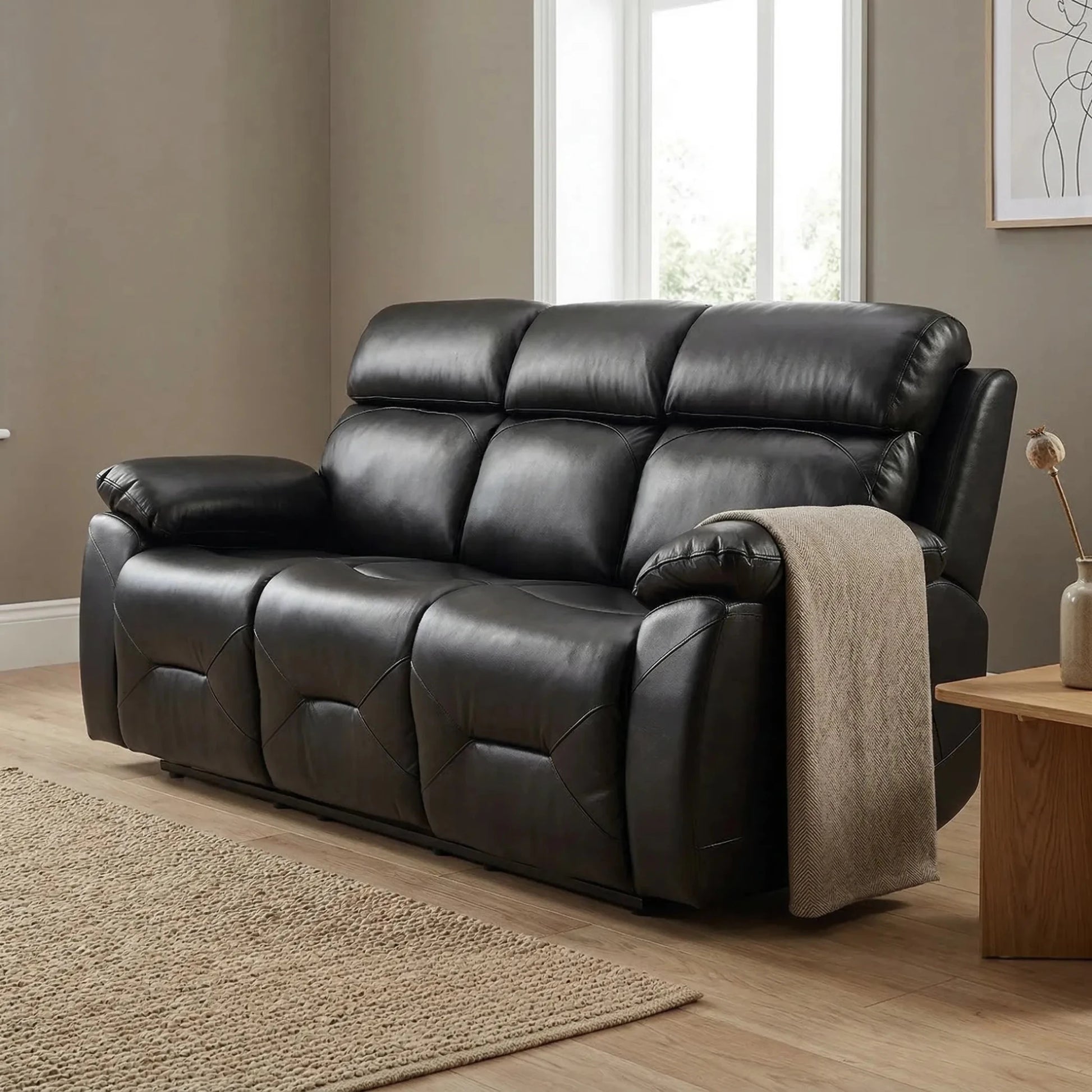 Renato Genuine Leather Black Electric Power Recliner 3 Seater - Furniture Instore