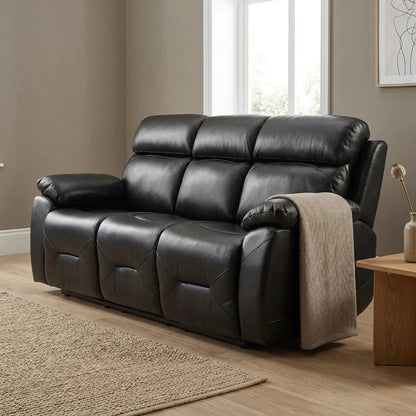 Renato Genuine Leather Black Electric Power Recliner 3 Seater - Furniture Instore