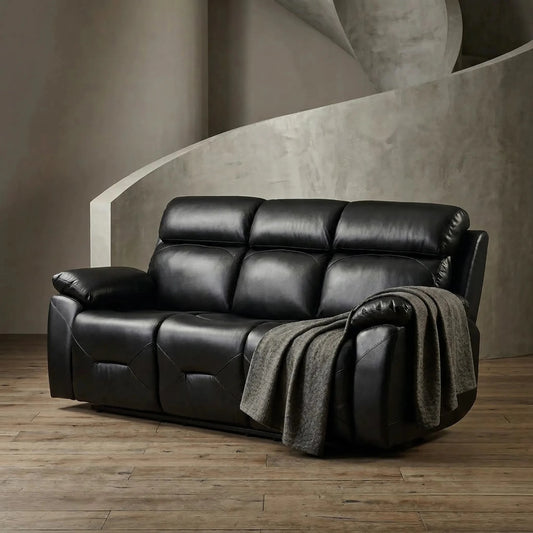 Renato Genuine Leather Black Electric Power Recliner 3 Seater - Furniture Instore