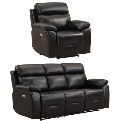Renato Genuine Leather Black Electric Power Recliner 3+1 Seater Set