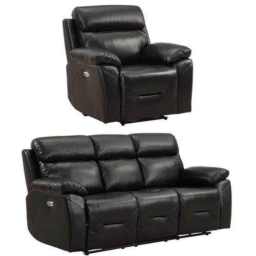 Renato Genuine Leather Black Electric Power Recliner 3+1 Seater Set