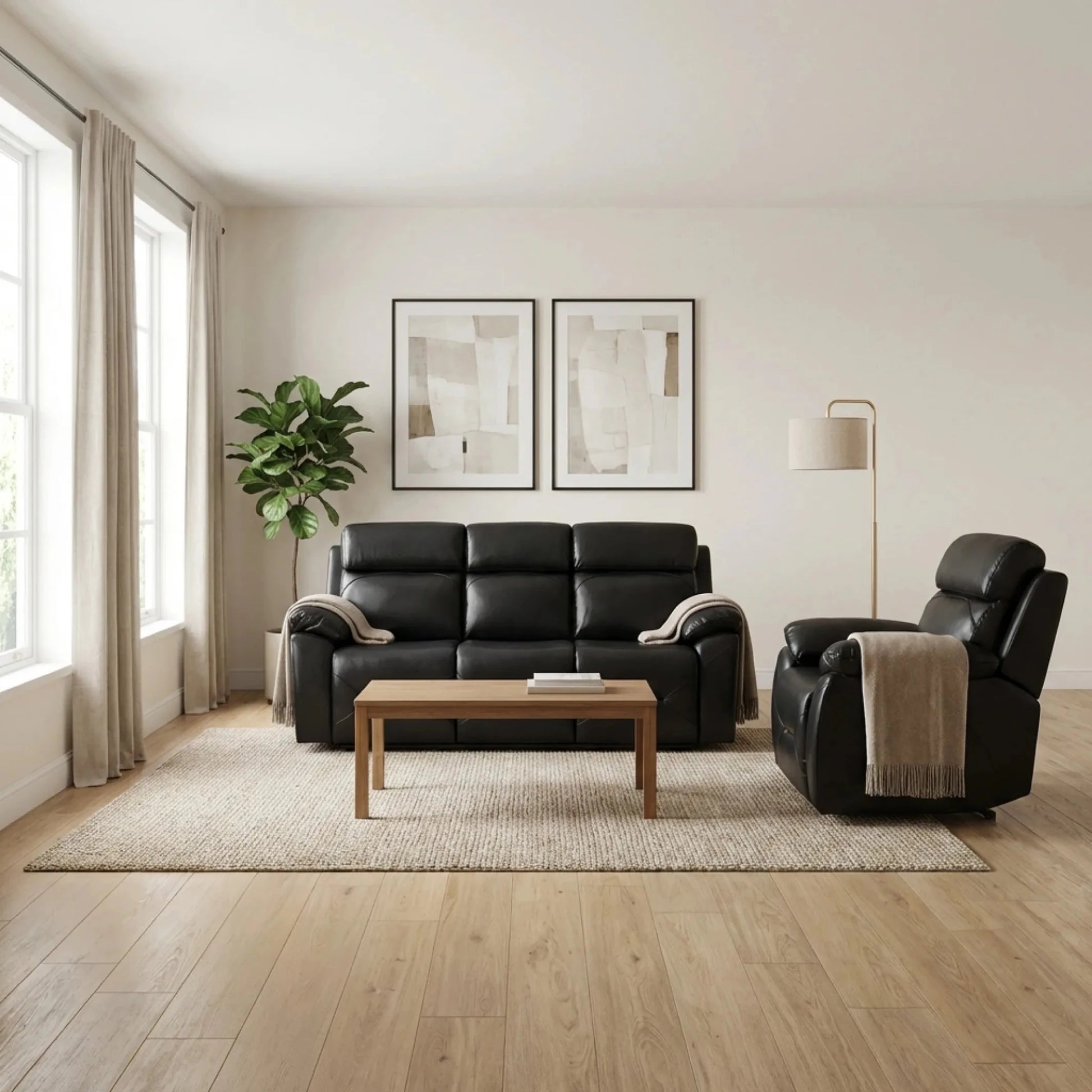Power recliner sofa suite black