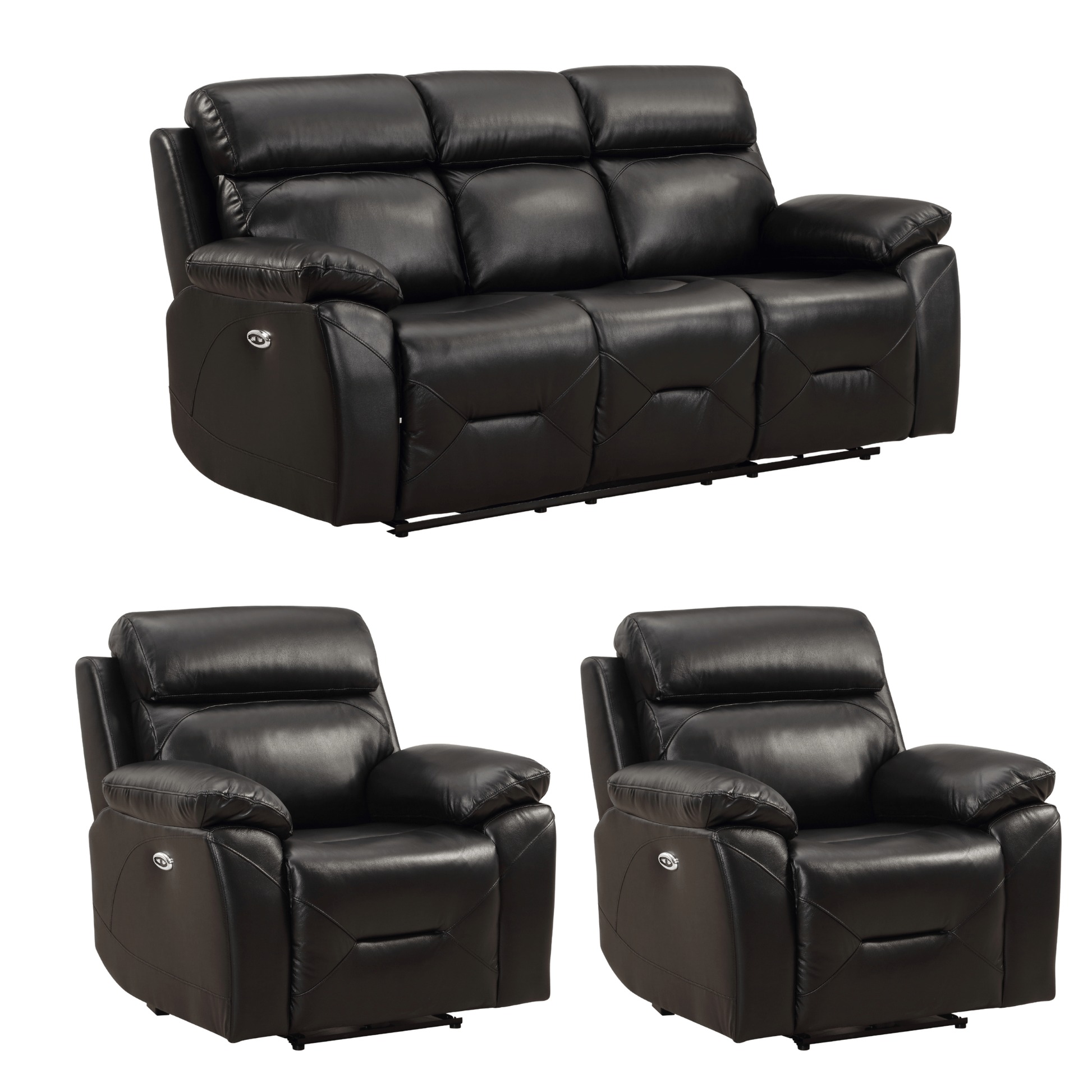 Renato Black 3+1+1 sofa combo on white background, black upholstery, modern and stylish living room furniture set