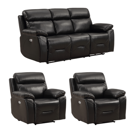 Renato Black 3+1+1 sofa combo on white background, black upholstery, modern and stylish living room furniture set