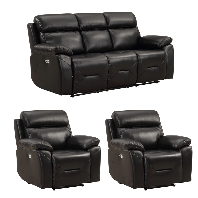 Renato Black 3+1+1 sofa combo on white background, black upholstery, modern and stylish living room furniture set