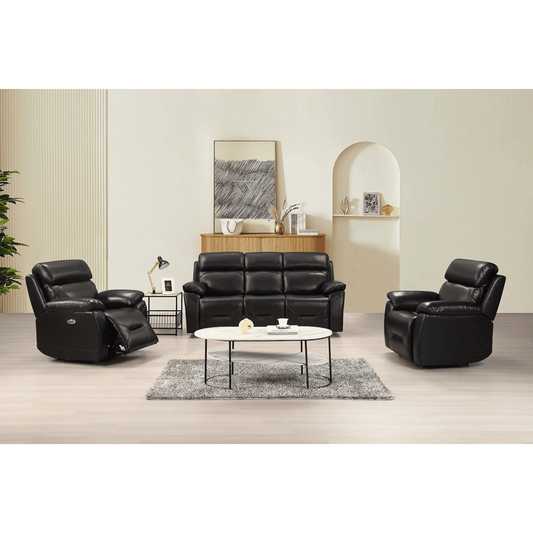 Renato Black 3+1+1 sofa combo in a modern roomset, black upholstery, stylish and comfortable living room furniture set