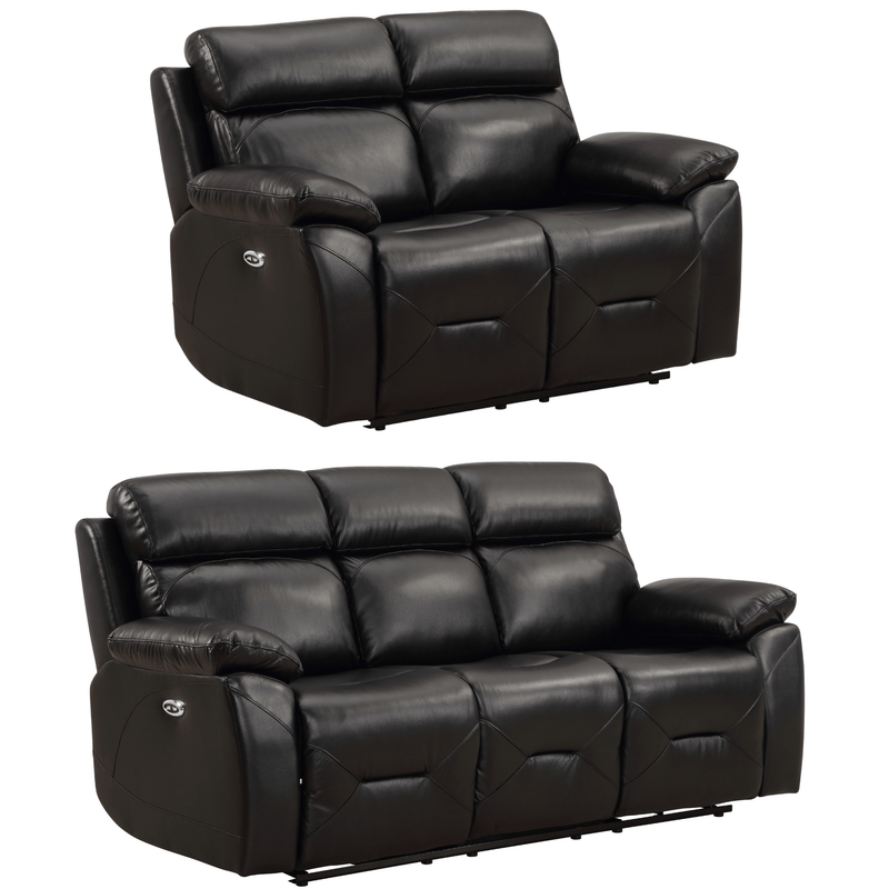 Renato Black 3+2 sofa combo on white background, black upholstery, modern and stylish living room furniture set
