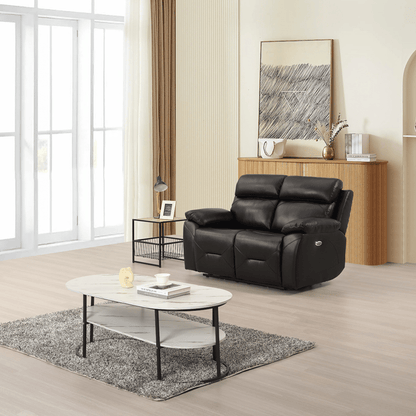 Renato Black 2-seater sofa in a modern roomset, black upholstery, stylish and comfortable living room furniture