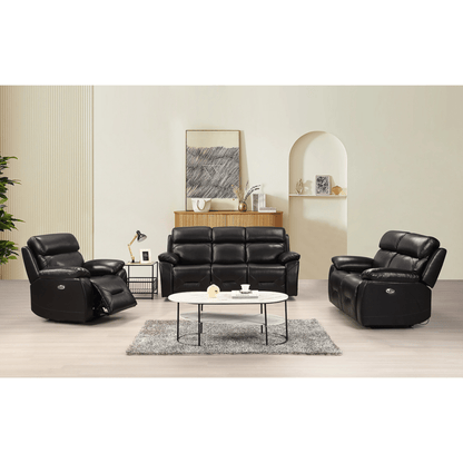 Renato Black 3+2+1 sofa combo in a modern roomset, black upholstery, stylish and comfortable living room furniture set