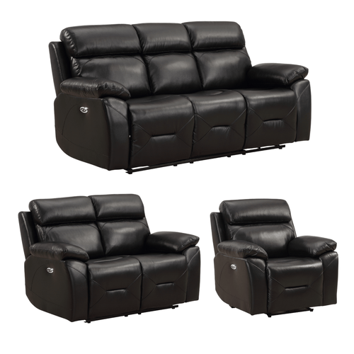 Renato Genuine Leather Black Electric Power Recliner 3+2+1 Seater Sofa Set
