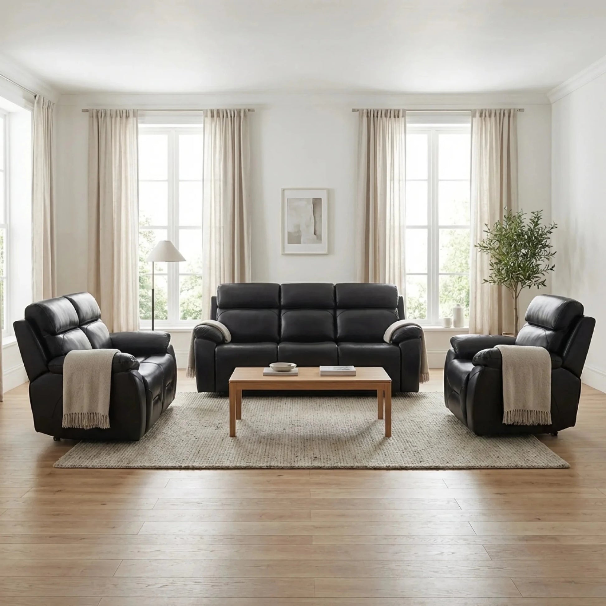 Renato Genuine Leather Black Electric Power Recliner 3+2+1 Seater Sofa Set - Furniture Instore