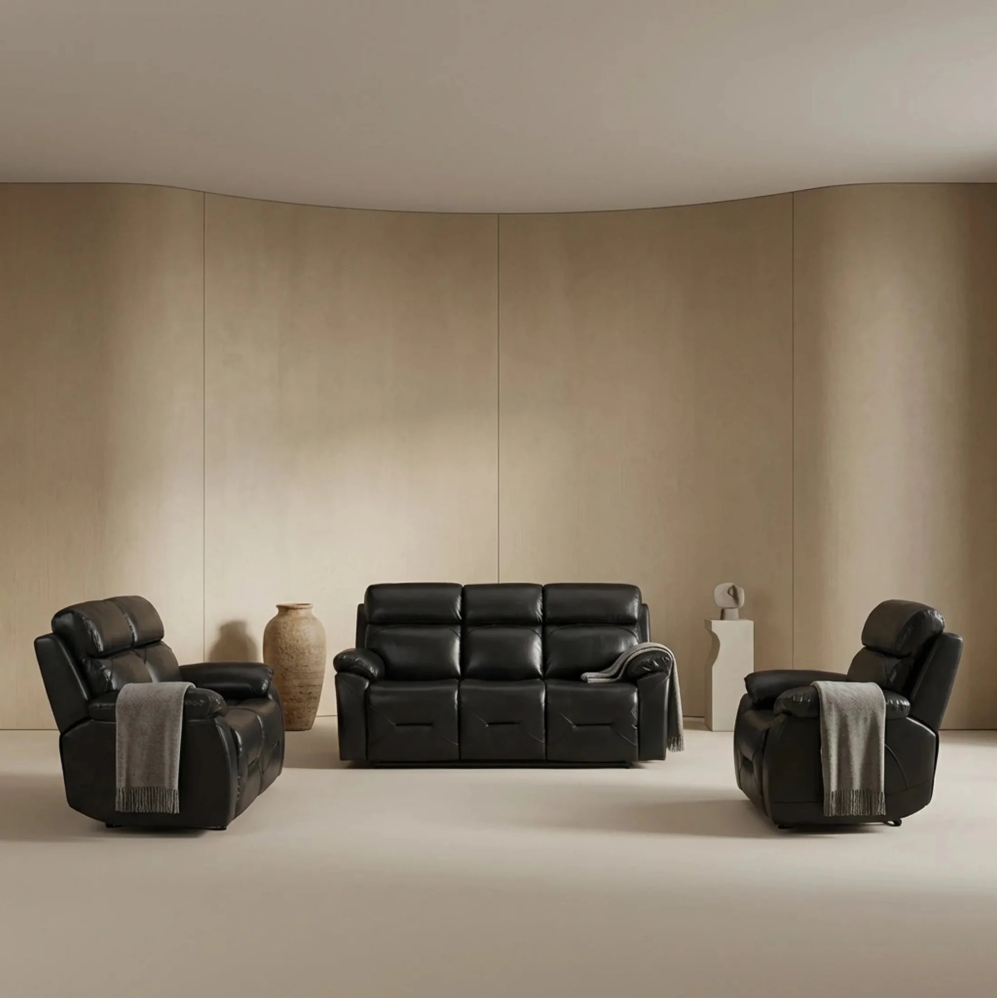 Renato Genuine Leather Black Electric Power Recliner 3+2+1 Seater Sofa Set - Furniture Instore