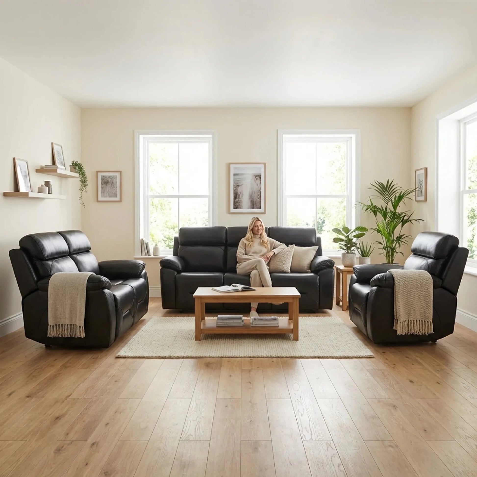 Renato Genuine Leather Black Electric Power Recliner 3+2+1 Seater Sofa Set - Furniture Instore
