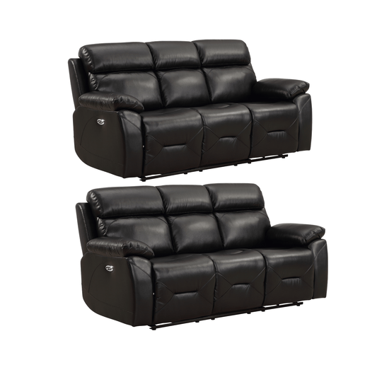 Renato Black 3+3 sofa combo on white background, black upholstery, modern and stylish living room furniture set