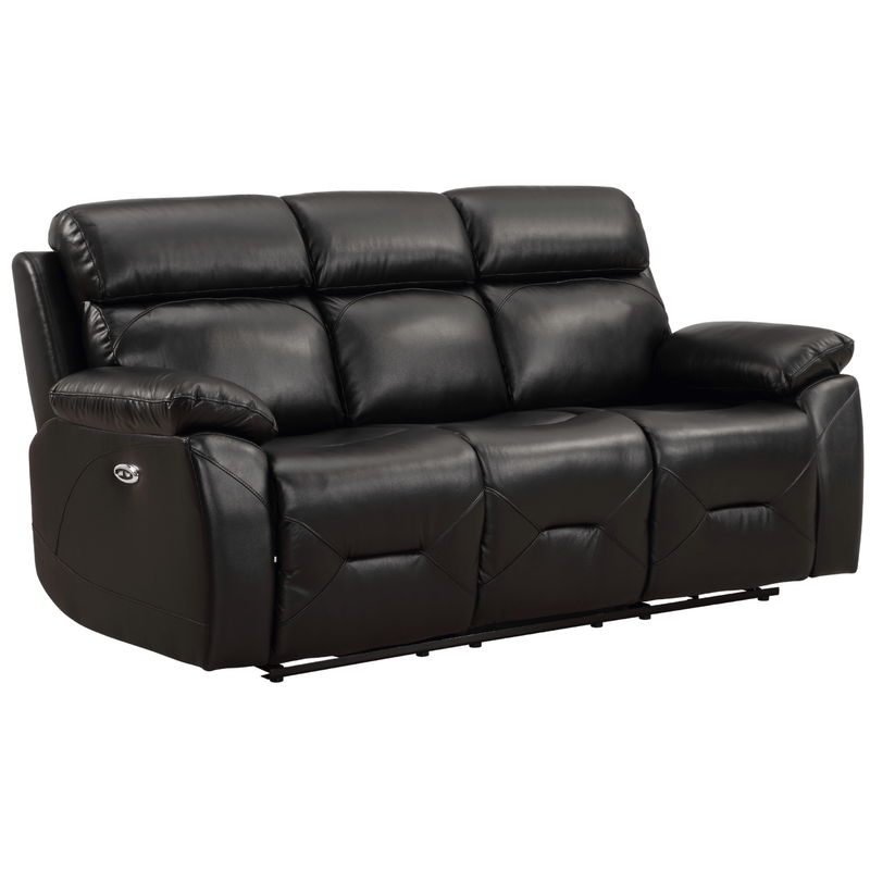 Renato Black 3-seater sofa angled view on white background, black upholstery, modern and stylish living room furniture