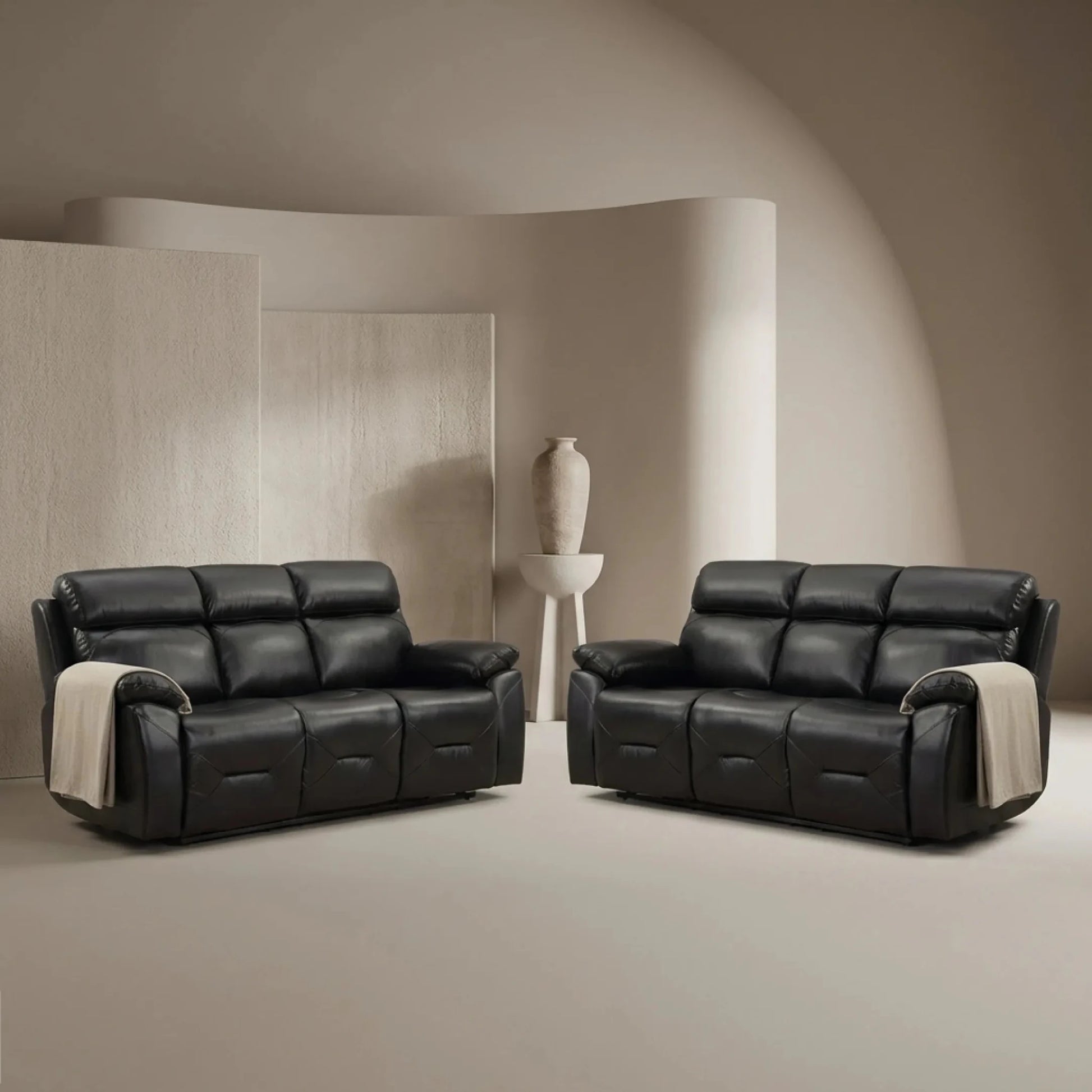 Genuine leather black sofa