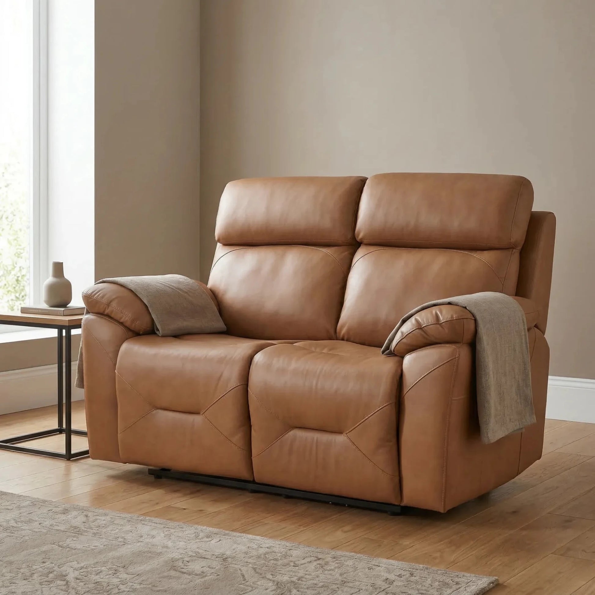 Renato Genuine Leather Caramel Electric Power Recliner 2 Seater Sofa - Furniture Instore
